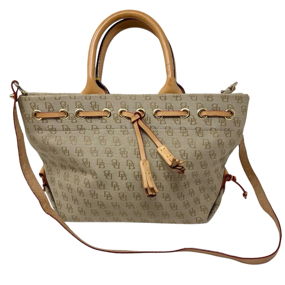 Dooney & Bourke Small Tulip Tassel Tote Signature Logo Canvas Leather Details